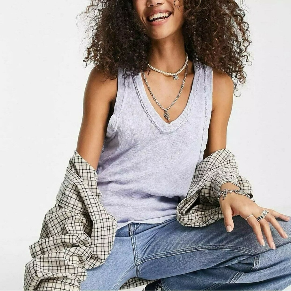 Free People We The Free Slim & Simple Slub JerseyTank in Dew Shine - Picture 4 of 5